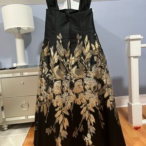 Chic Black Dress with Gold Floral Embroidery